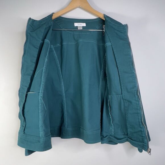 Coldwater Creek Knit Teal Green Denim Zip Up Jacket Plus 3X Pockets - Picture 3 of 9